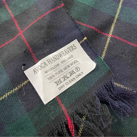 Vintage Tartan Plaid 100% Wool Scarf Avoca Handweavers Ireland 10.5 x 60.5 Green - Picture 2 of 6